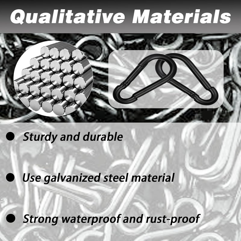 HANDRERLEE 50 PCS 3'' Spring Snap Hook Carabiner, M8 5/16 Inch Galvanized Black Steel Carabiner Clip, 500LBS Holding Capacity Quick Link Clip Keychain for Hammock Dog Leash & Camping Gym - Image 4